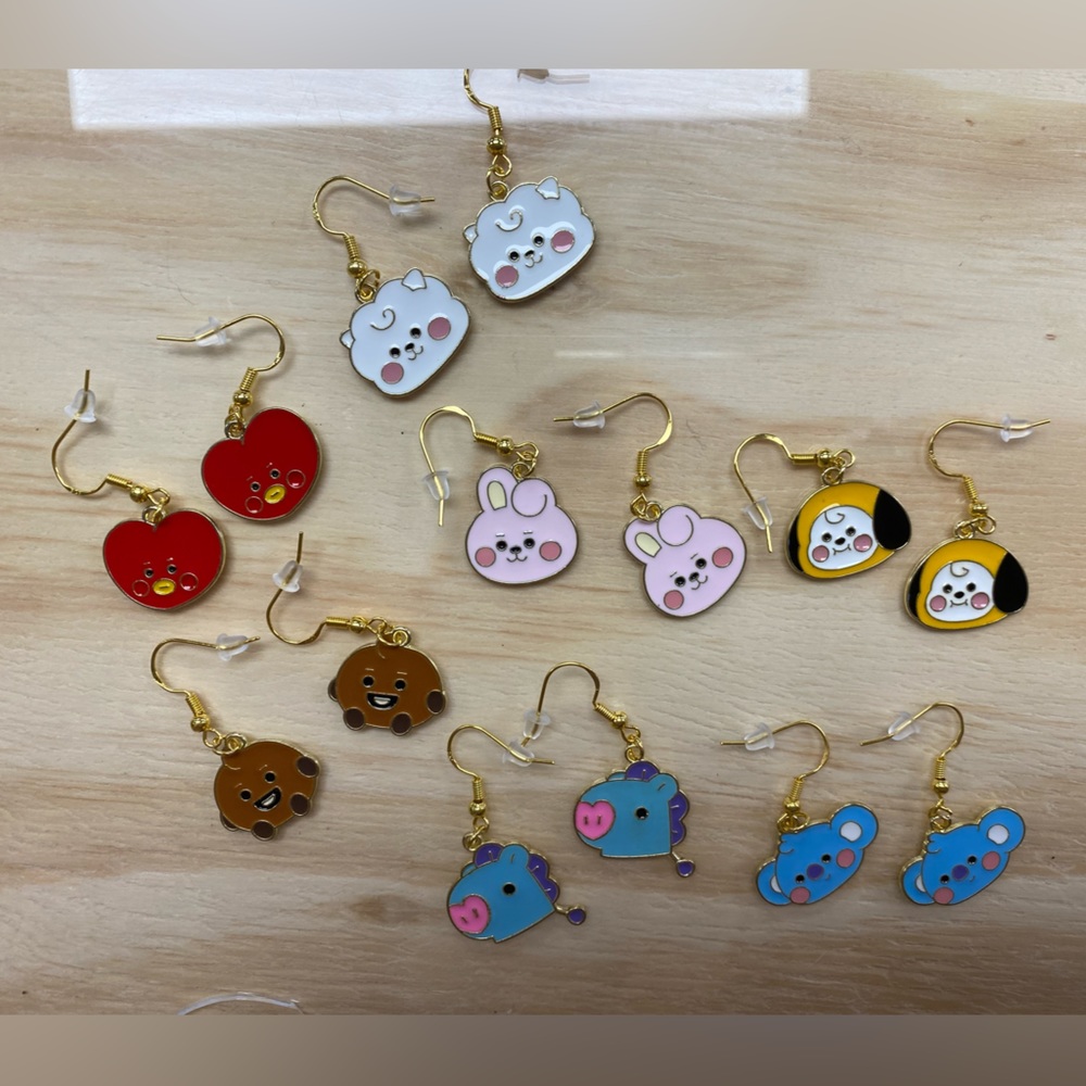Bt21 earring lot of 7 shooky, Mang, Rj, chimmy, cooky, koya, tata 925 stamped